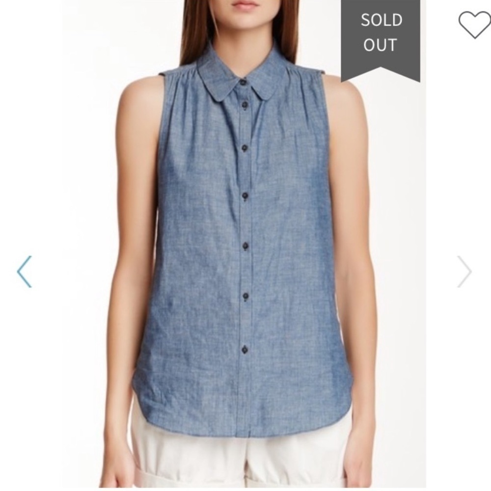 Elizabeth and James Sz Small Silk Chambray Julian Blouse Sleeveless Button Down